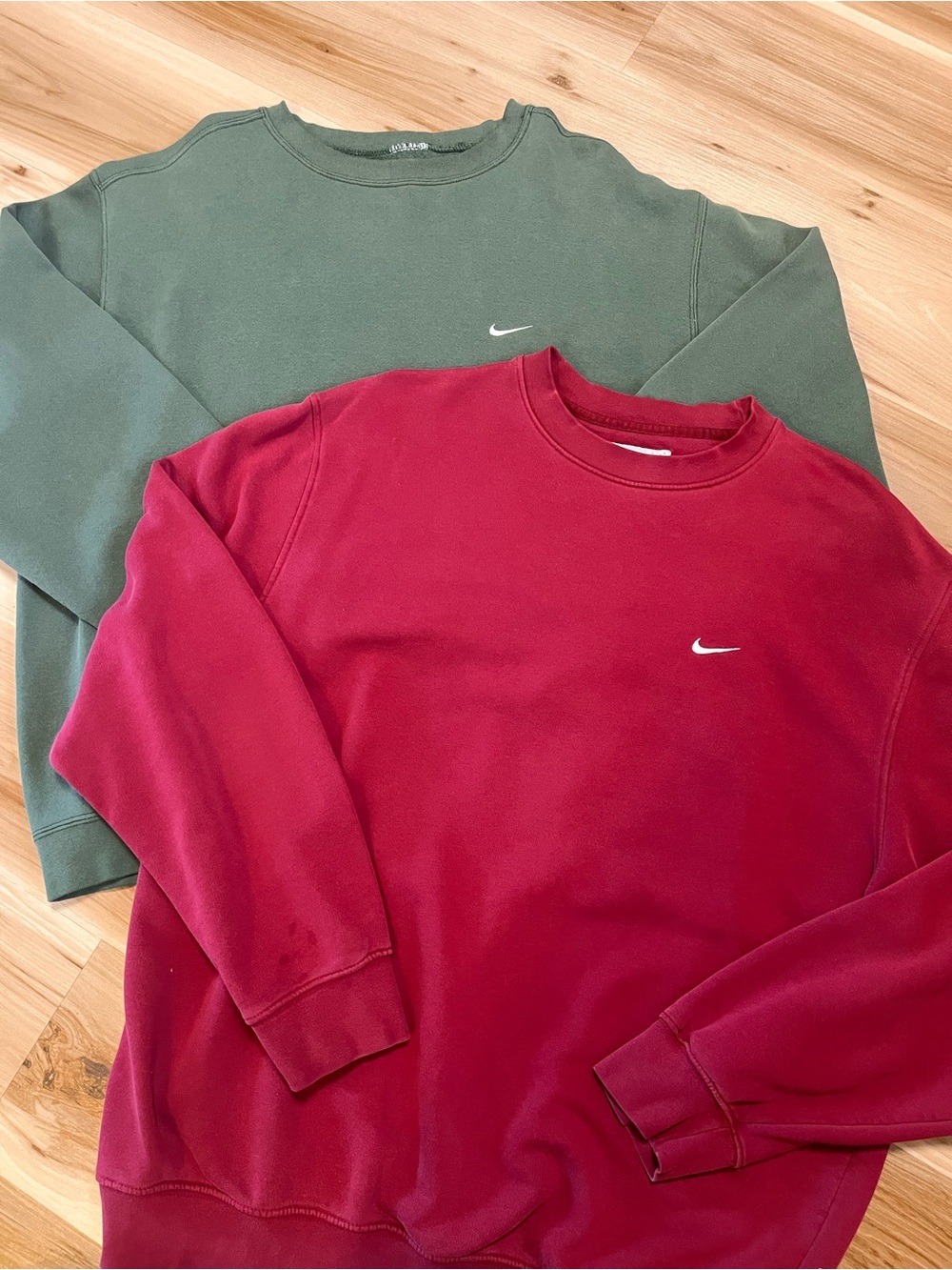 2 Nike Mini Swoosh Crewneck Sweatshirt Maroon Green Mens Large L Vintage 00s Y2K